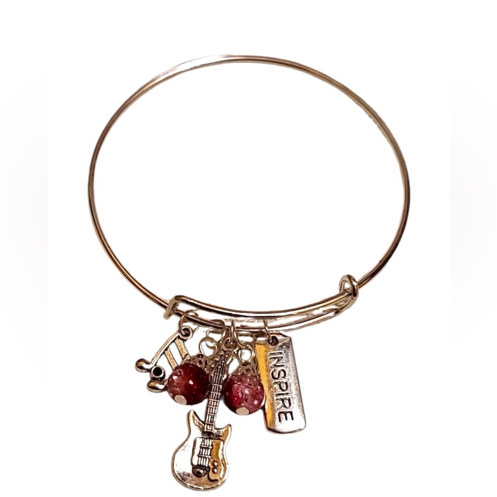 NEW Elegant Charm Bracelet Guitar musical note charms and Red Accent beads NWT